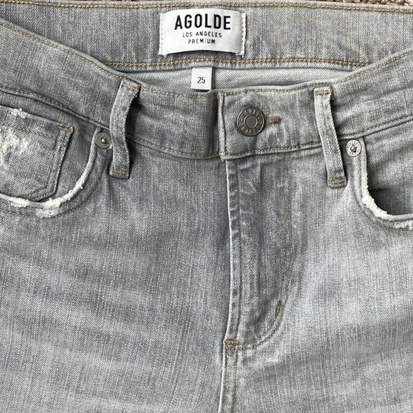 AGOLDE Sophie High Rise Crop Skinny Jeans Portland Destructed Gray Size 25 - Picture 7 of 8
